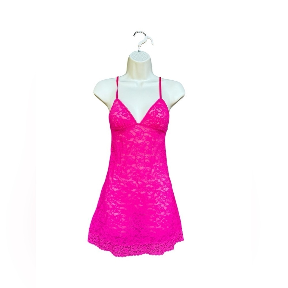 Victoria’s Secret Hot Pink Lace Slip Chemise Dress Intimates Sleepwear Small